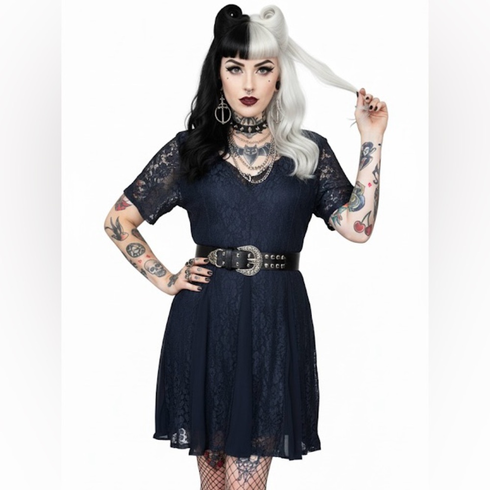 VTG 90’s Nostalgia Layered Lace Romantic Mini Dress Navy Black M